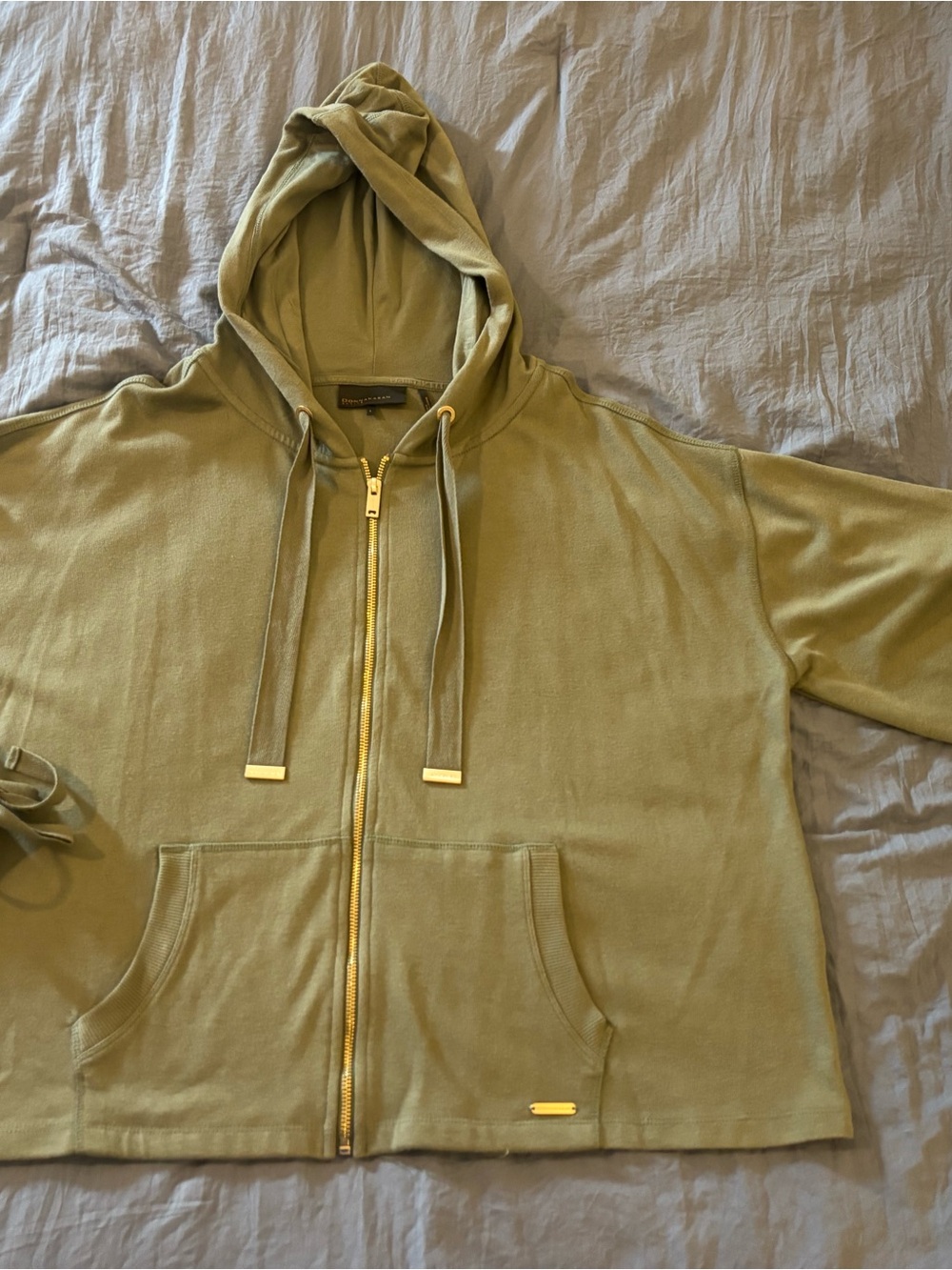 Donna Karan Olive Green Hoodie with Gold Hardware